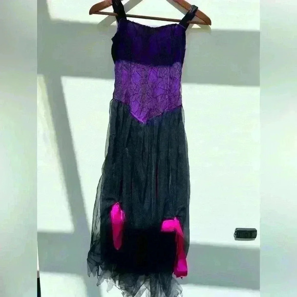 Gothic Spider Web Dress Purple Black Mesh | Halloween Costume Cosplay Emo Grun - Picture 2 of 11